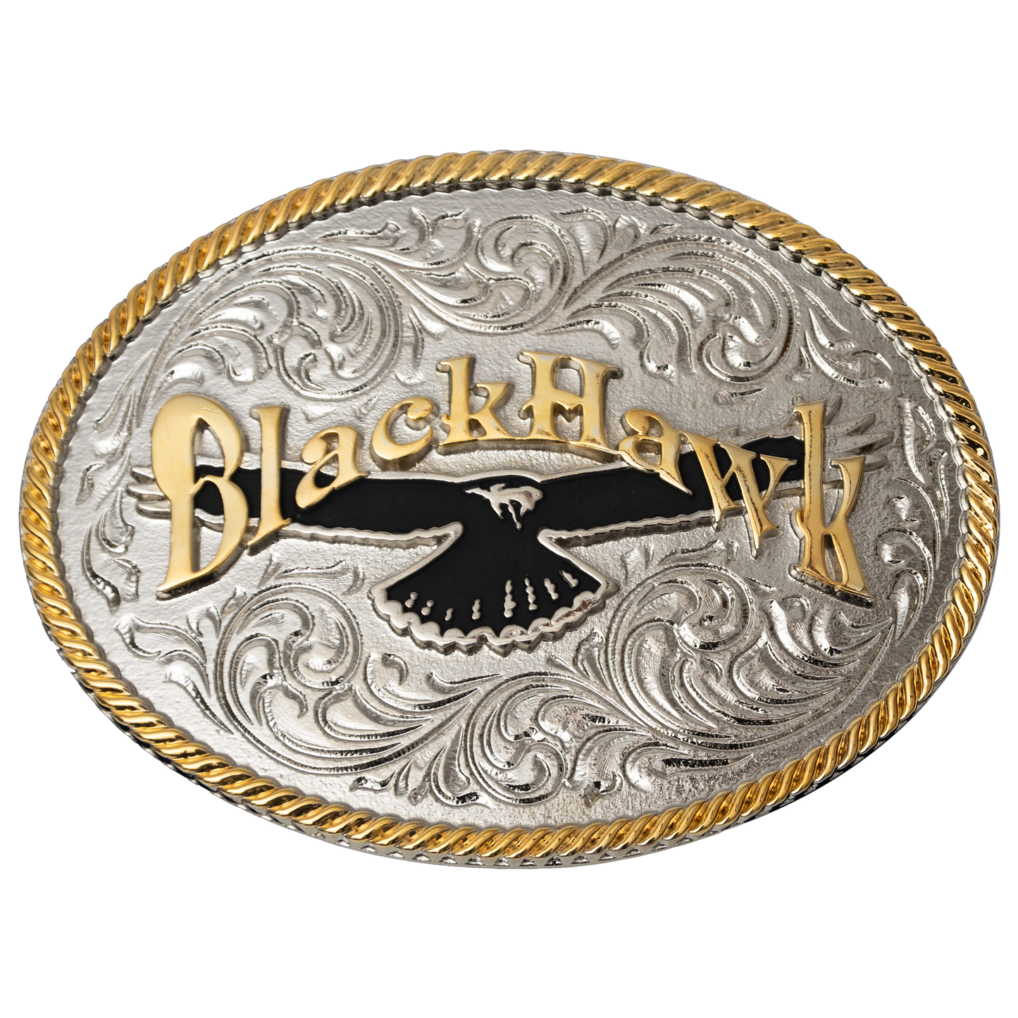belt buckle-"blackhawk" with hawk in the center 