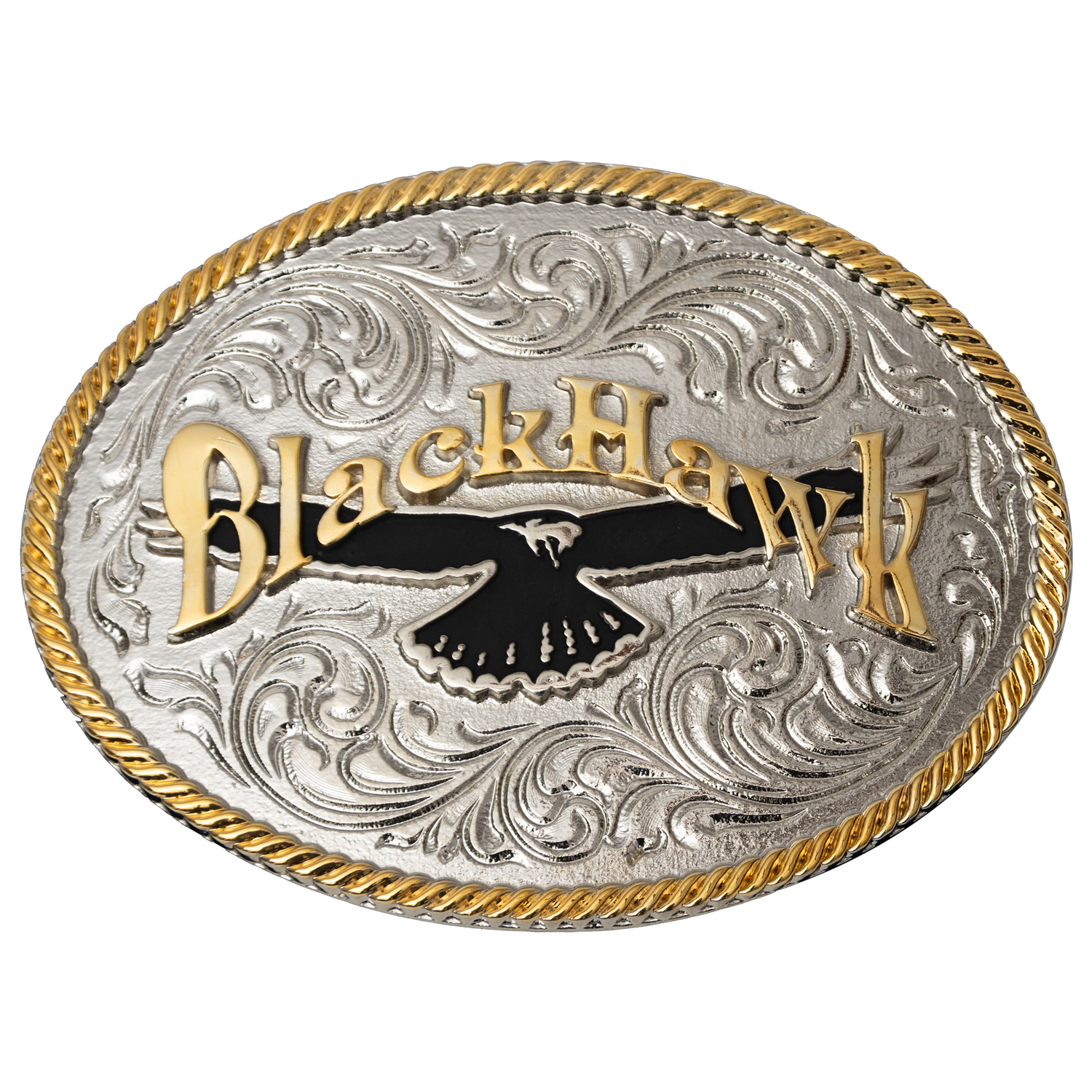 belt buckle-"blackhawk" with hawk in the center 